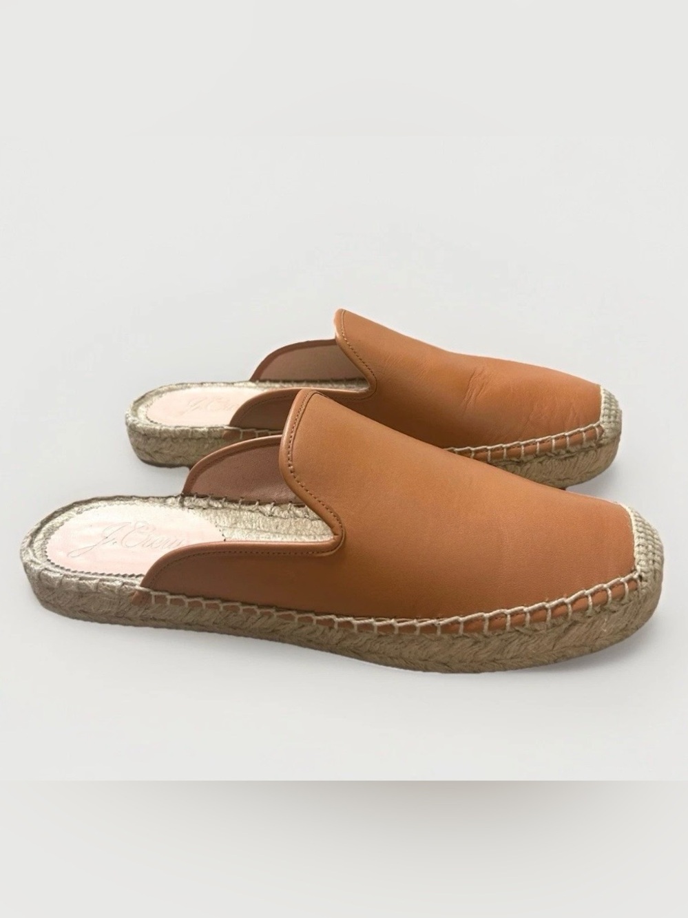 J Crew Shoes Women Sz 9 Leather Slip On Espadrilles Tan Cognac Preppy Casual